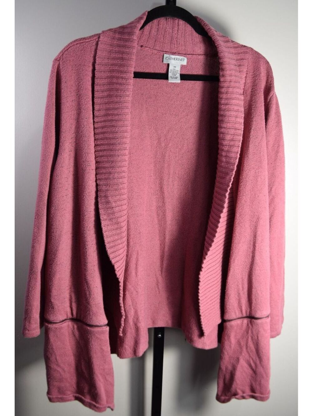 Catherines Pink Open Front Cardigan Size 3X Plus Size Ribbed Collar Knit Sweater
